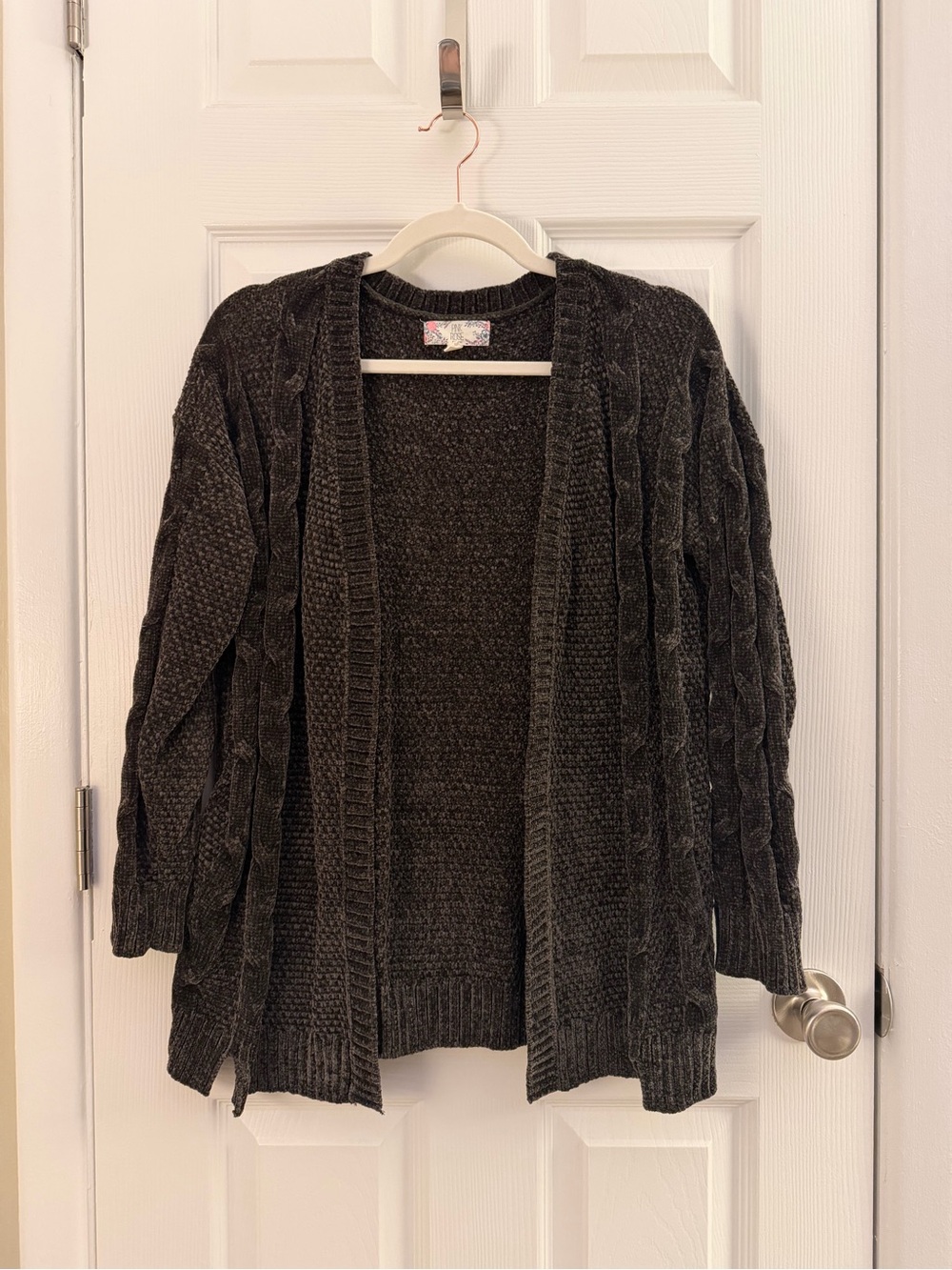Pink Rose Dark Green Chenille Knit Open Cardigan Medium